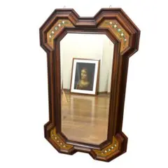 イタリア製 壁掛けミラー 鏡 木製フレーム 花柄装飾 ヴィンテージ アンティーク