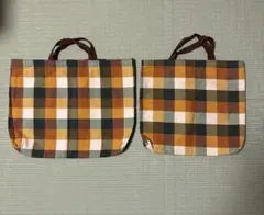 肌触りの良い生地チェック柄 手提げバッグ2点セット