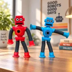 レトロ ロボット フィギュア 2体セット 赤 青 約15cm 可動 インテリア