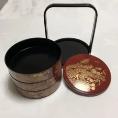 三段重箱　円形　手持ち枠付き　未使用品
