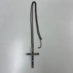 マルチカラーストーン付き十字架ネックレス