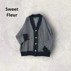 スイートフルール 大きいサイズ ニットカーディガン ゆったり ヘリンボーン柄