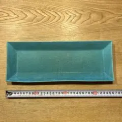 信楽焼　craft-k 青緑色 長方形皿 約35cm