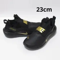 23cm 黒 金 ナイキ フレックス ランナー 5 SE GS スリッポン