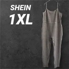 SHEIN オーバーオール 1XL 千鳥格子 総柄 ブラウン ホワイト