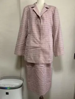 レリアン大きいサイズ13+ピンクチェック柄スカートセットアップ♭6994