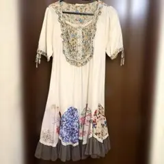 favorite 森ガール 花柄 切替 ワンピース チュニック ナチュラル 希少