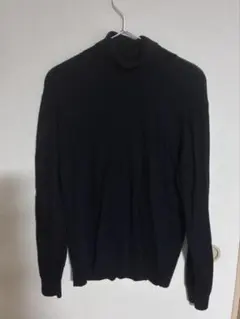 MUJI 首のチクチクを抑えたタートルネック洗えるセーター紳士ＸＬ・黒