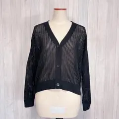 【ユニクロ】長袖 シアーニットカーディガン 羽織り 麻混 黒 XL Vネック
