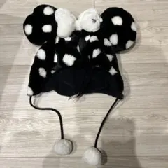ミニー 冬用モコモコ水玉模様帽子