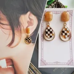 【No.38】チェック シンプル ピアス