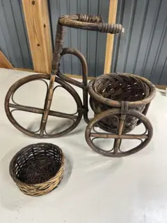 籐製自転車型バスケットセット　竹細工