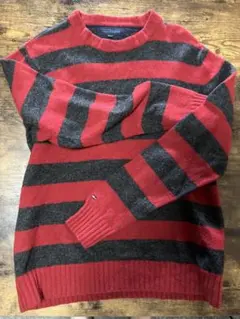 TOMMY HILFIGER 赤黒ストライプセーター L