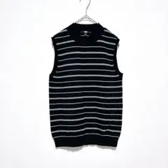 UNIQLO ユニクロ コットン　ニット タンクトップ ボーダー M 綿　黒