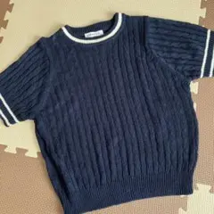 美品　BROWNY ネイビー 半袖ニット　ケーブルニットのサムネイル