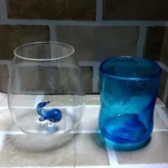 クジラ　硝子　グラス　琉球硝子　ねこ　グラス　２点セット　未使用品