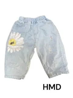 HMD デニムパンツ キッズ 花柄 SMILE ウエストゴム 薄色