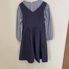 ネイビー Vネック 肌触りのいいワンピース 140