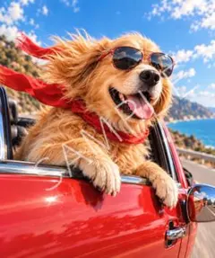 ドライブを楽しむ犬 AIアート A4ポスター