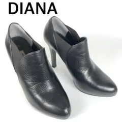 DIANA　ダイアナ　アーモンドトゥピンヒールサイドゴアレザーブーティ　ブラック