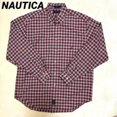 ノーティカ（NAUTICA） 長袖シャツ 刺繍ロゴ レッド Lサイズ チェックのサムネイル