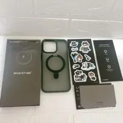 iPhone14ProMax ケース 半透明 マット仕上げ 隠しスタンド 緑