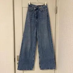 ZARA ハイウエストクロスオーバーワイドレッグジーンズ ブルー 32インチ