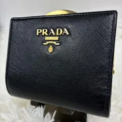 PRADA　がま口　折り財布　サフィアーノレザー　ゴールドロゴ　黒のサムネイル