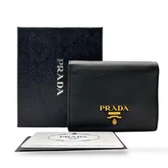 美品! PRADA コンパクトウォレット ロゴ 金具 二つ折り財布 バイカラー
