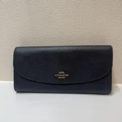 COACH コーチ 長財布 ロゴ金具 レザーネイビー
