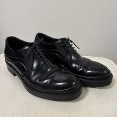 極美品　プラダ ダービー　厚底　レザーシューズ　パテント　ウィングチップ　26 中古・古着通販】PRADA (プラダ) 厚底ウィングチップシューズ