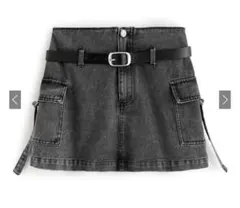 GRL ベルトインパン裏地付きカーゴデニムミニスカート [nh113]