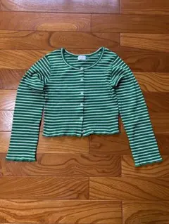 最終値下げgreen label relaxing緑と白ストライプ カーディガン