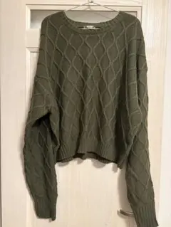 kutir ケーブルニット 長袖 袖ボリューム カーキ グリーン FREE