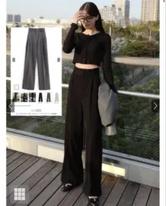 GRL タックセンタープレスストレートワイドパンツ[ai36] ブラック L