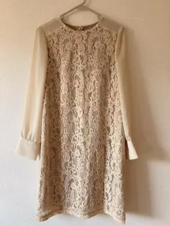 ベージュ レース 長袖ワンピース M