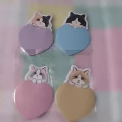 【新品未使用品】猫イラスト付きハート型付箋4枚セット