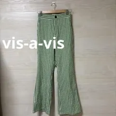vis-a-vis★緑と白のギンガムチェック フレアパンツ 総柄 美脚 可愛いのサムネイル