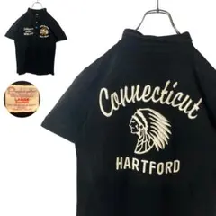 グッドデザイン古着インディアンビッグ刺繍ブラックポロシャツコットン100%素材