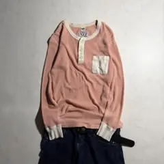 00s thermal henley neck l/s tee pink y2k