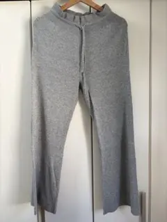 リブニットパンツ グレー ワイドパンツ