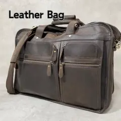 ビジネスバッグ 本革 メンズ 大容量3室 2way ショルダー レザー ブラウン