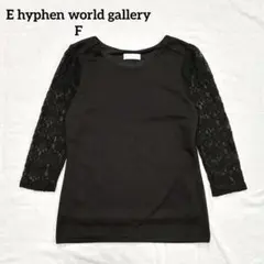 レース袖 5分袖カットソー ブラック シアー 無地 黒 上品 大人きれいめ F