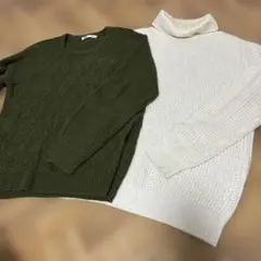 ニット　セーター　緑とオマケで白ニットおつけします！
