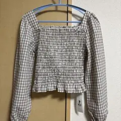 新品タグ付きWEGOチェック シャーリングブラウス