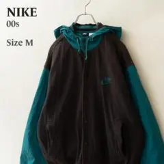 00s NIKE ナイキ フード付き中綿ジャケット ブラック×グリーン メンズM