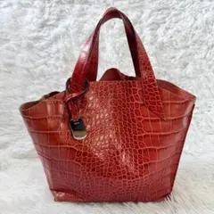フルラ クロコダイル風 ハンドバッグ　トートバッグ　Furla 赤