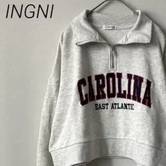INGNI スウェット トレーナー ハーフジップ ショート丈 ボリューム袖