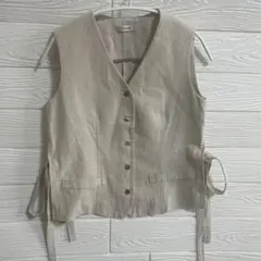 misselle ベージュ　ベスト　リネン　麻　サイズ7 リボン260