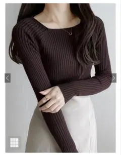 grlスクエアネックリブニットトップス